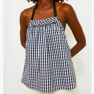Tuckernuck Gingham Ribbon Halter Top Navy White Size Small